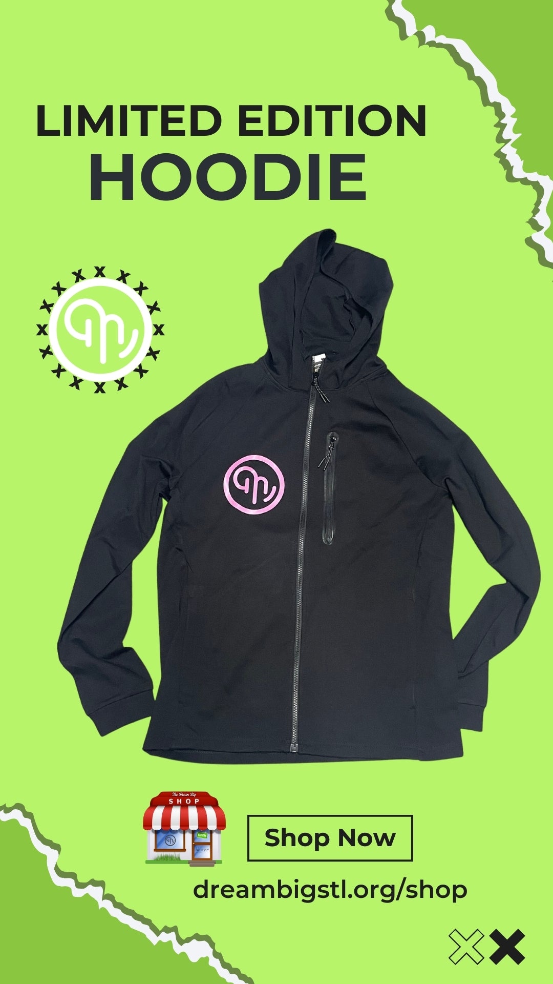 Fullzip Hoodie (Black w/ Pink Logo)